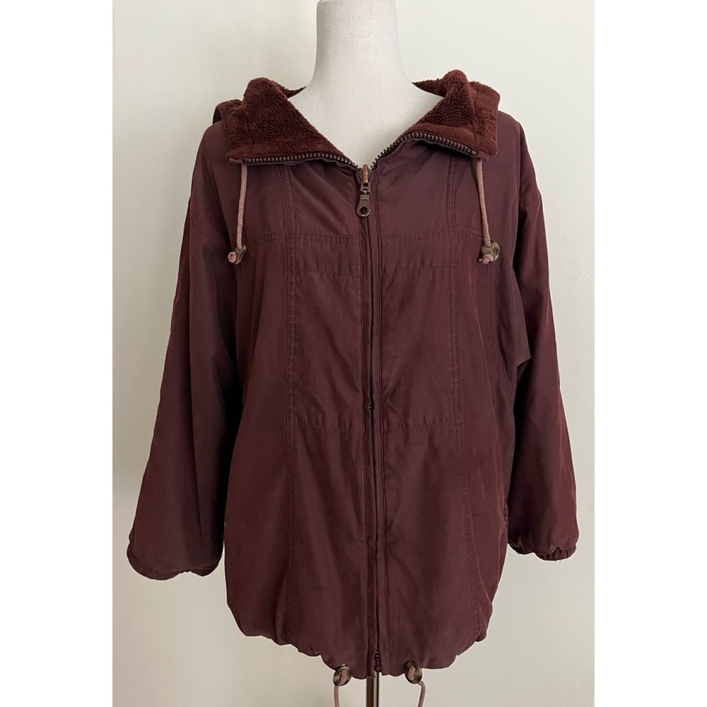 Vintage Reversible Mulberry Street Coat Fleece Teddy Wine Made in Russia Sz S